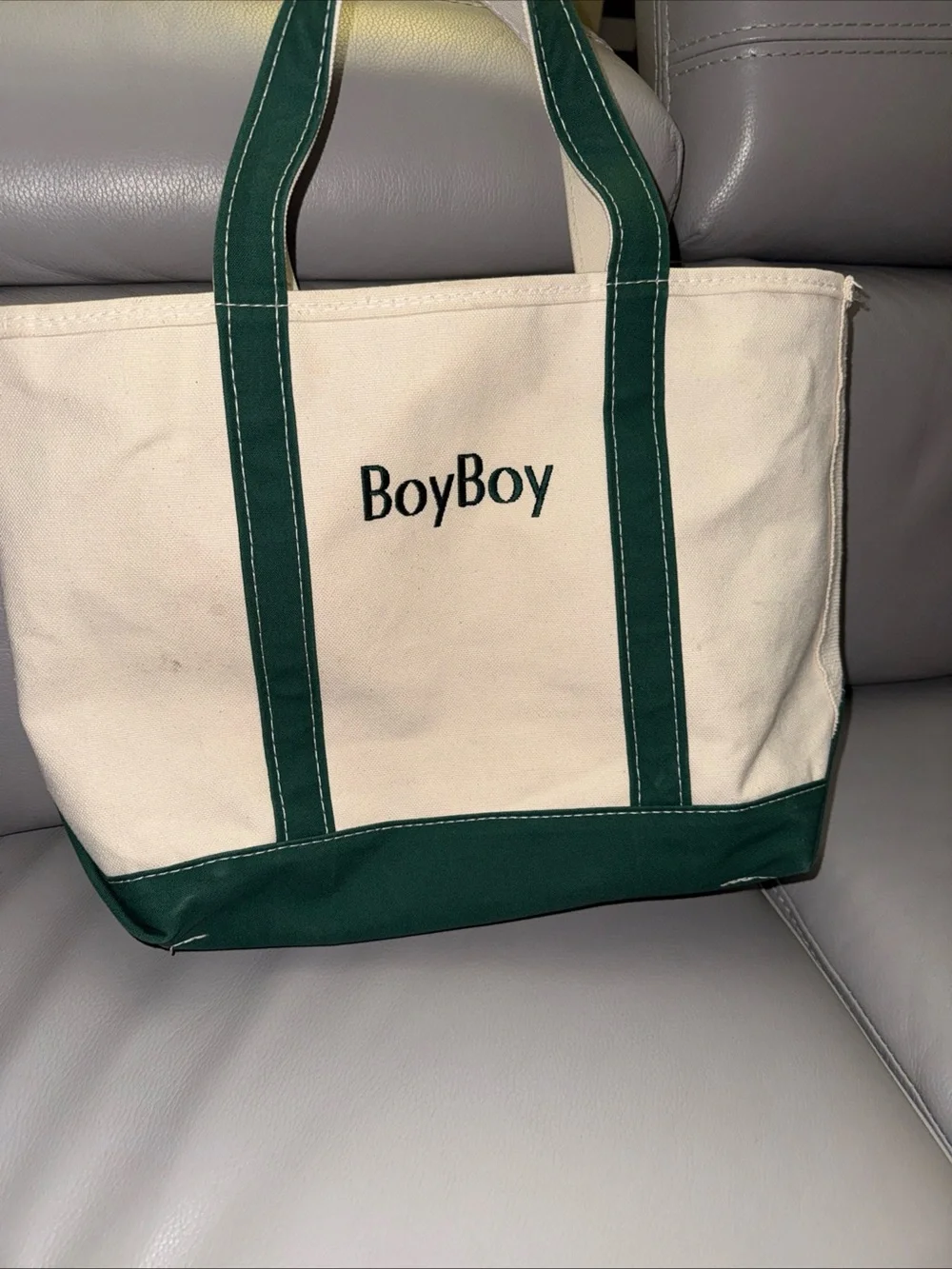 LL Bean Boat & Tote Bag Green and Cream